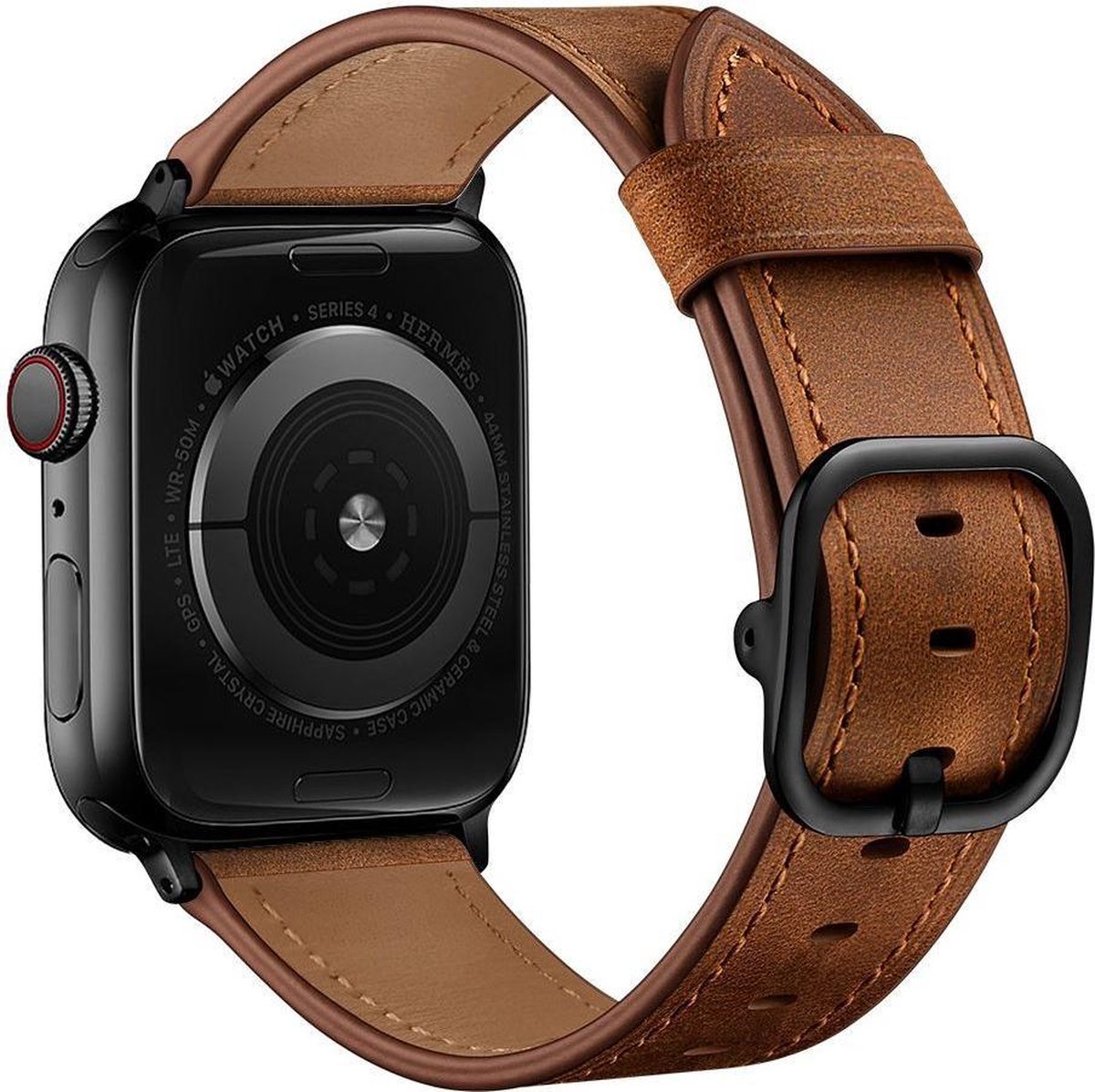 bandje geschikt voor Apple Watch 44MM / 42MM Bandje Leer met Modieuze Gespsluiting Bruin