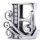 Tracelet - Zilveren bedels - Bedel sierletter E | Zilveren alfabet bedels | Ook geschikt voor Pandora | 925 Sterling Zilver - Pandora compatible - 925 Zilver Certificaat - In Leuke