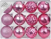 Set de 12 boules de Noël de luxe rose 6 cm mat synthétique / brillant - Boules de Noël en plastique incassable - Décorations pour sapins de Noël rose