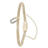 Lucardi Dames Armband mesh goldplated letter U met kristal - Staal - Armband - Cadeau - 19 cm - Goudkleurig