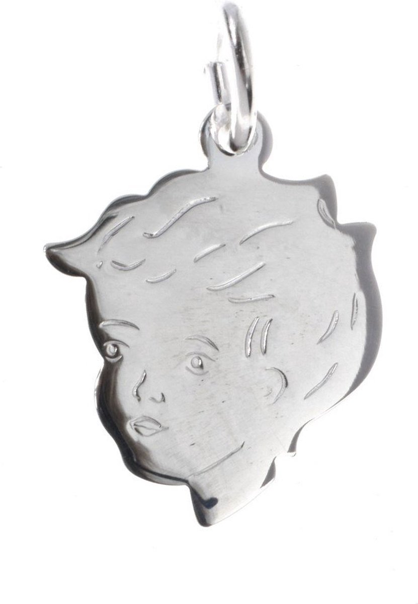 Lucardi Dames Zilveren hanger kinderkopje jongen - Hanger - 925 Zilver - Zilverkleurig