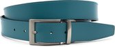 JV Belts Draaibare reversible heren riem turquoise/zwart - heren riem - 3.5 cm breed - Zwart / Turquoise - Echt Leer - Taille: 120cm - Totale lengte riem: 135cm