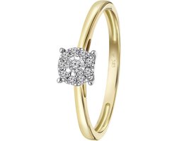 Lucardi Dames Ring met 10 diamanten 0,08ct - Ring - Cadeau voor vrouwen - 14 Karaat Goud - Geelgoud
