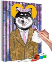 Doe-het-zelf op canvas schilderen - Hond in Pak 40x60 ,  Europese kwaliteit, cadeau idee