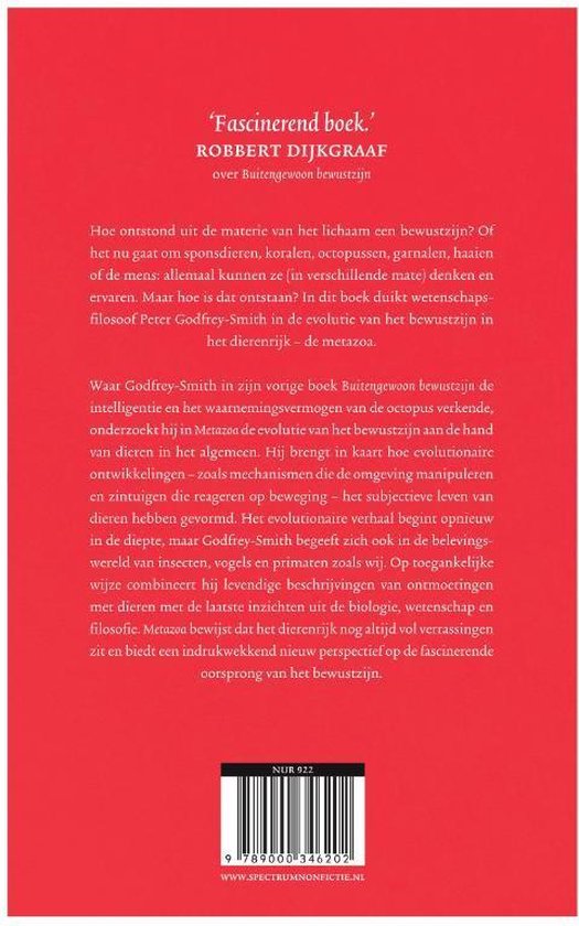 Boekomslag met rode achtergrond en witte tekst. De titel is 'Fascinerend boek.' door Robbert Dijkgraaf.