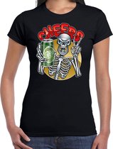 Cheers / Proost skelet Halloween verkleed t-shirt zwart voor dames - horror shirt / kleding / kostuum / Halloween outfit 2XL