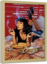 Foto in frame , Vrouw op bed , Pulp Fiction ,70x100cm , Filmposter , rood , zwart, multikleur ,wanddecoratie