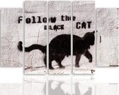 Schilderij Volg de zwarte kat, 5 luik, XXL, wanddecoratie