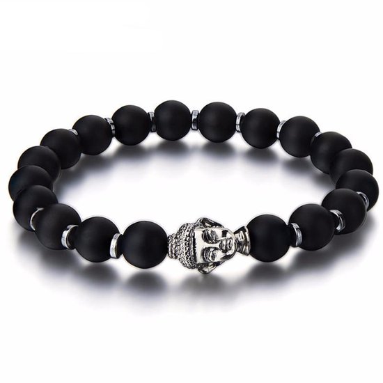 Boeddha Armband - Lavasteen Zilverkleurig - Doorzetten