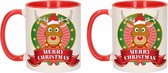 Set de 4x tasses / mugs de Noël - rouge avec blanc - céramique 300 ml - imprimé renne Rudolf