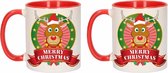 Set van 4x stuks kerst mokken / bekers met rendier print 300 ml