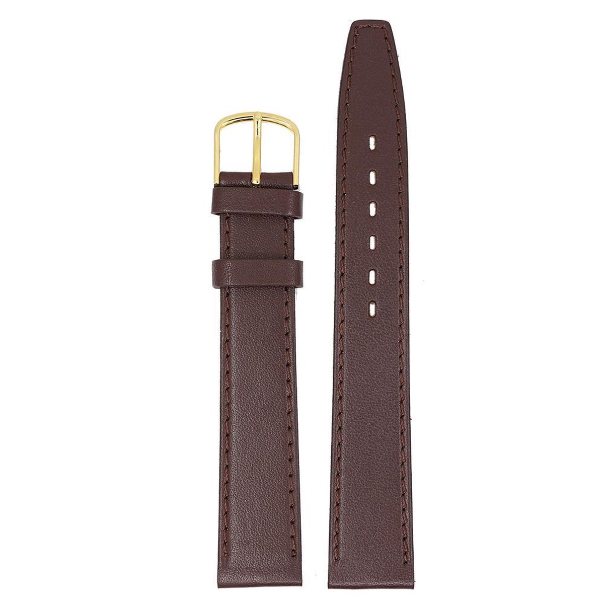 Universeel Leder Horlogebandje - 16 mm - Donker Bruin - Glad