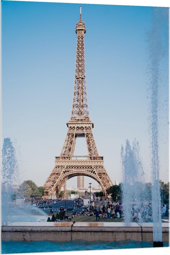 Acrylglas - Eiffeltoren in Parijs met helderblauwe Lucht - 80x120cm Foto op Acrylglas (Met Ophangsysteem)