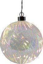 1x stuks verlichte glazen kerstballen met 10 lampjes transparant parelmoer 12 cm - Decoratie kerstballen met licht