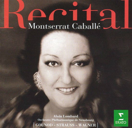 Albumhoes met close-up portret van Montserrat Caballé, met de tekst "Recital" en "Montserrat Caballé".