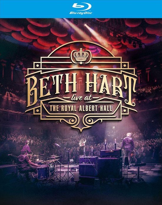 Blu-ray hoes met de titel 'Beth Hart Live at The Royal Albert Hall'. Een concert is te zien met spotlights, een band en publiek.