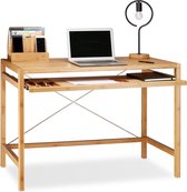 Relaxdays computertafel hout - uitschuifblad - bureau bamboe - computerbureau - organizer