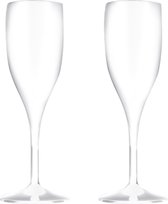 Set van 2x stuks champagneglazen/prosecco flutes wit 150 ml onbreekbaar kunststof - herbruikbaar - Champagneflutes