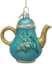Ornament glass Van Gogh blossom blue teapot H10cm w/box
