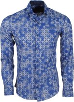 Marco Cassette - Heren Design Overhemd - Modern Fit - Blauw met print