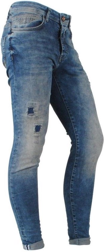 Grijze Ripped Heren Jeans met Strass en Verfspatten - Black-Leo.nl