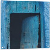 Tuinposter – Blauwe Houten Deur - 80x80cm Foto op Tuinposter  (wanddecoratie voor buiten en binnen)