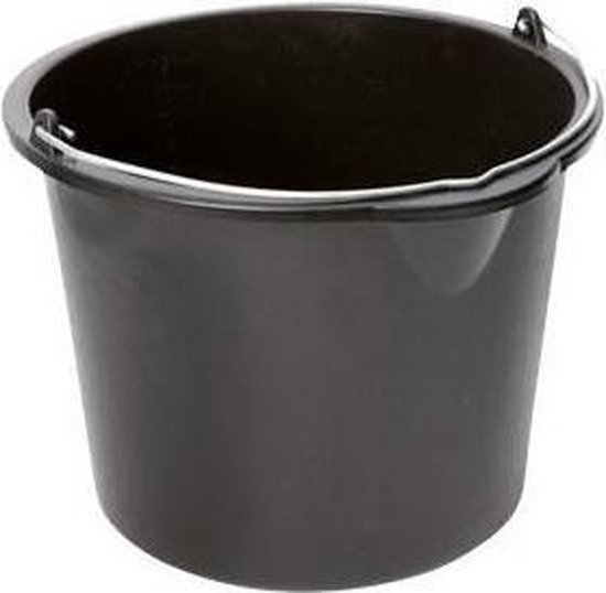 Bouwemmer, mortelemmer, 12 liter, schenktuit, emmer, poetsemmer, wateremmer, metselemmer, set, kunststof, cementemmer, tuinemmer, kunststof emmer, zwart
