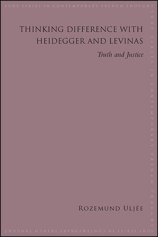 Boekomslag: Thinking Difference with Heidegger and Levinas door Rozemund Uljée, met een paarsbruine achtergrond.