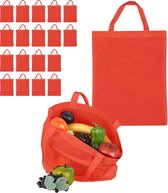 Relaxdays 20 x boodschappentas - stoffen tas - effen gekleurd opvouwbaar - 50x40 - rood