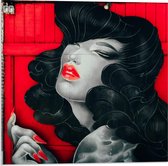 Acrylglas - Muurschildering Vrouw met Rode Lippen - 50x50cm Foto op Acrylglas (Wanddecoratie op Acrylglas)