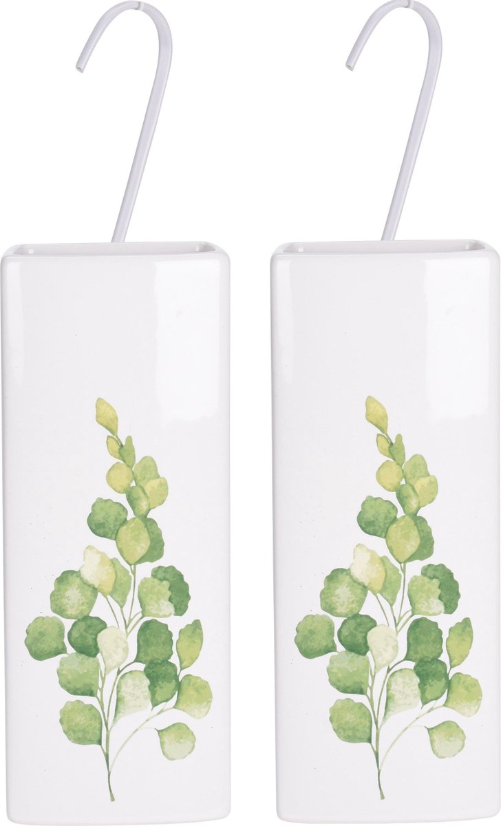 5x Witte radiator waterverdampers/luchtbevochtigers botanische planten print eucalyptus blad 21 cm - Waterverdampers voor de verwarming