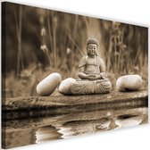 Schilderij Boeddha bij water, 2 maten, beige, Premium print