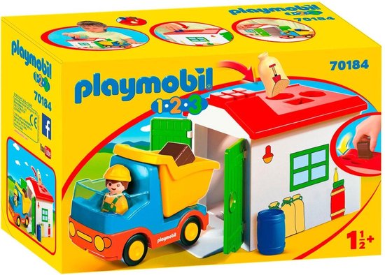 | PLAYMOBIL 1.2.3 Werkman met sorteer garage 70184 Playmobil 123 peuter speelgoed Speelgoed tips 2020