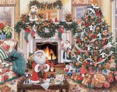 Dielay - Diamond Painting Pakket - Serie Kerstmis - Huiskamer met Kerstmannen - 40x30 cm - Complete Set - Volledige Bedekking - Ronde Steentjes