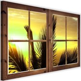 Schilderij Uitzicht op palmbomen , 2 maten, bruin raam, Premium print
