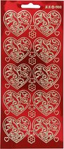 Stickers, harten, 10x23 cm, goud, transparant rood, 1 vel