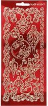 Stickers. goud. transparant rood. kerstballen. 10x23 cm. 1 vel