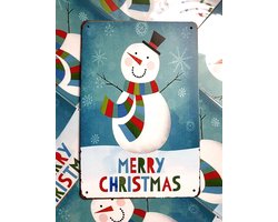 Onthewall | KERST | Sneeuwpop | gekleurde sjaal | wandborden metaal | 20 x 30cm | wanddecoratie | huis, tuin, schutting en terras | voor binnen en buiten