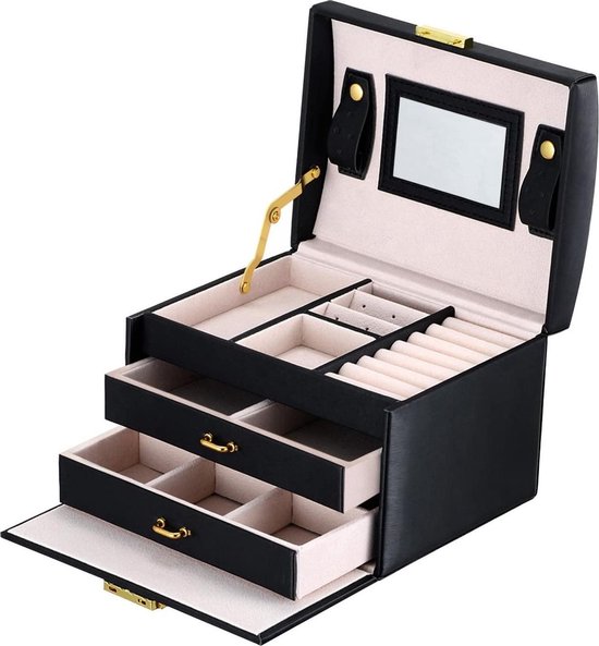 Boîte à Bijoux Nomade en Cuir Velouté 17 cm | Coffret Rangement Bijou Luxe