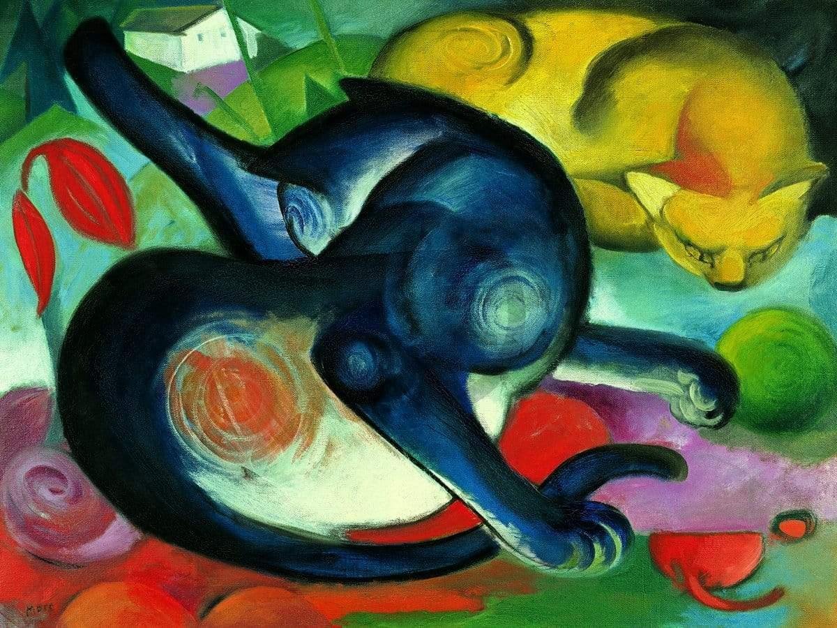 PGM Kunstdruk Franz Marc - Zwei Katzen blau und gelb 80x60cm Divers