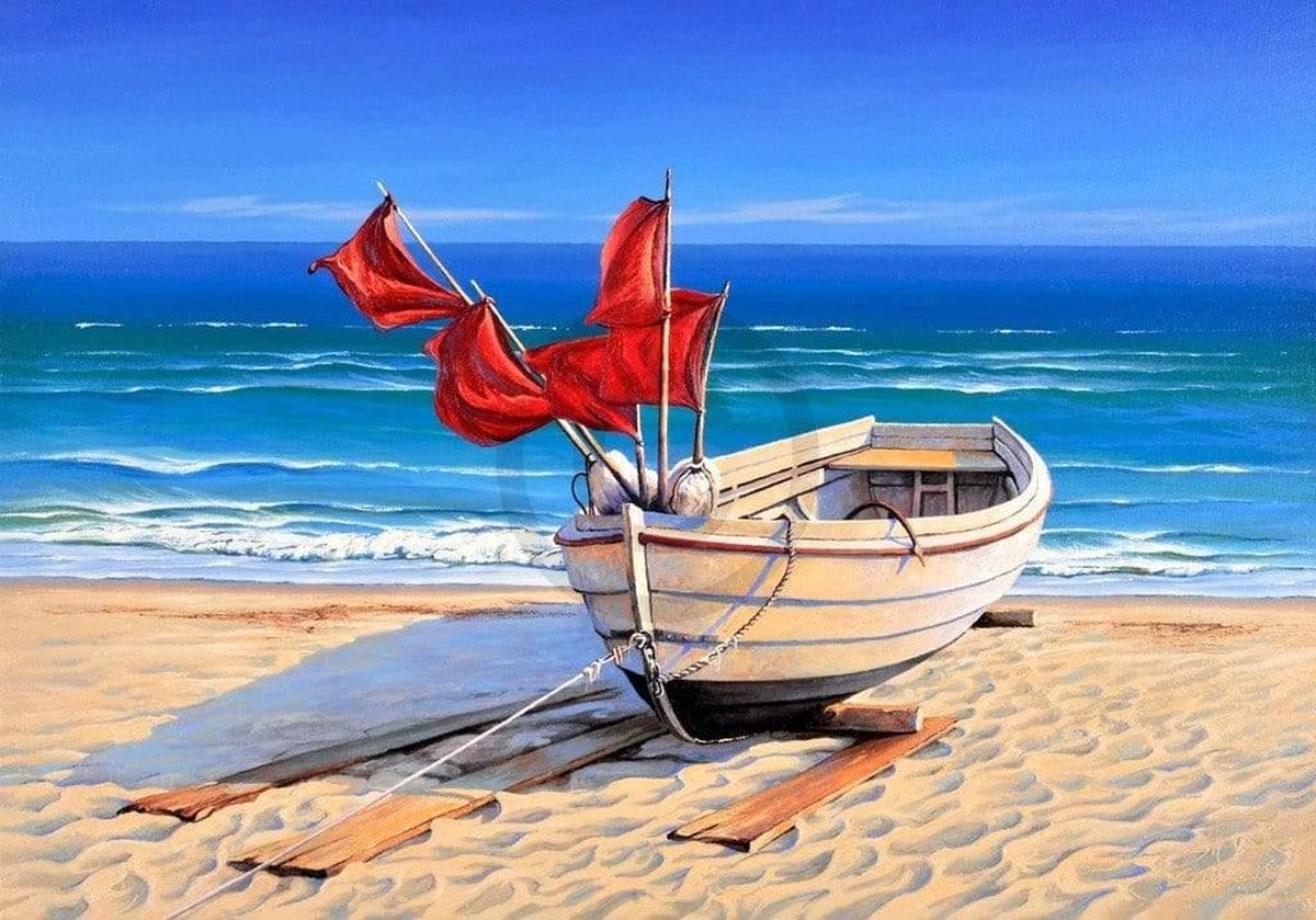 PGM Kunstdruk Sigurd Schneider - Small fishing boat 80x60cm Divers