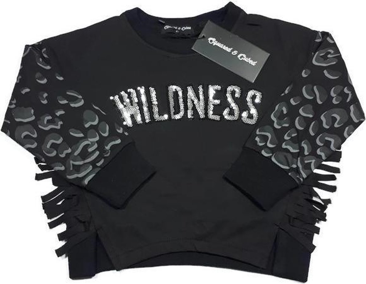 S&C Sweater - Grijze Panterprint Mouw - Wildness - Met pailletten - Zwart - Maat 146/152