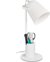 Relaxdays bureaulamp met pennenbakje - ijzeren tafellamp - bureaulampje - E27 - modern - wit