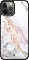 iPhone 12 Pro Max hoesje glass - Parelmoer marmer | Apple iPhone 12 Pro Max  case | Hardcase backcover zwart