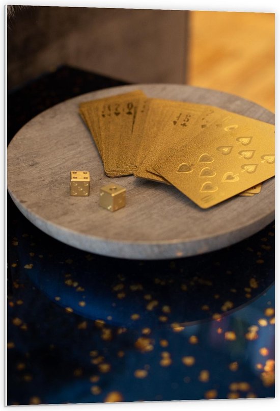 Forex - Gouden Kaart met Dobbelstenen - 60x90cm Foto op Forex