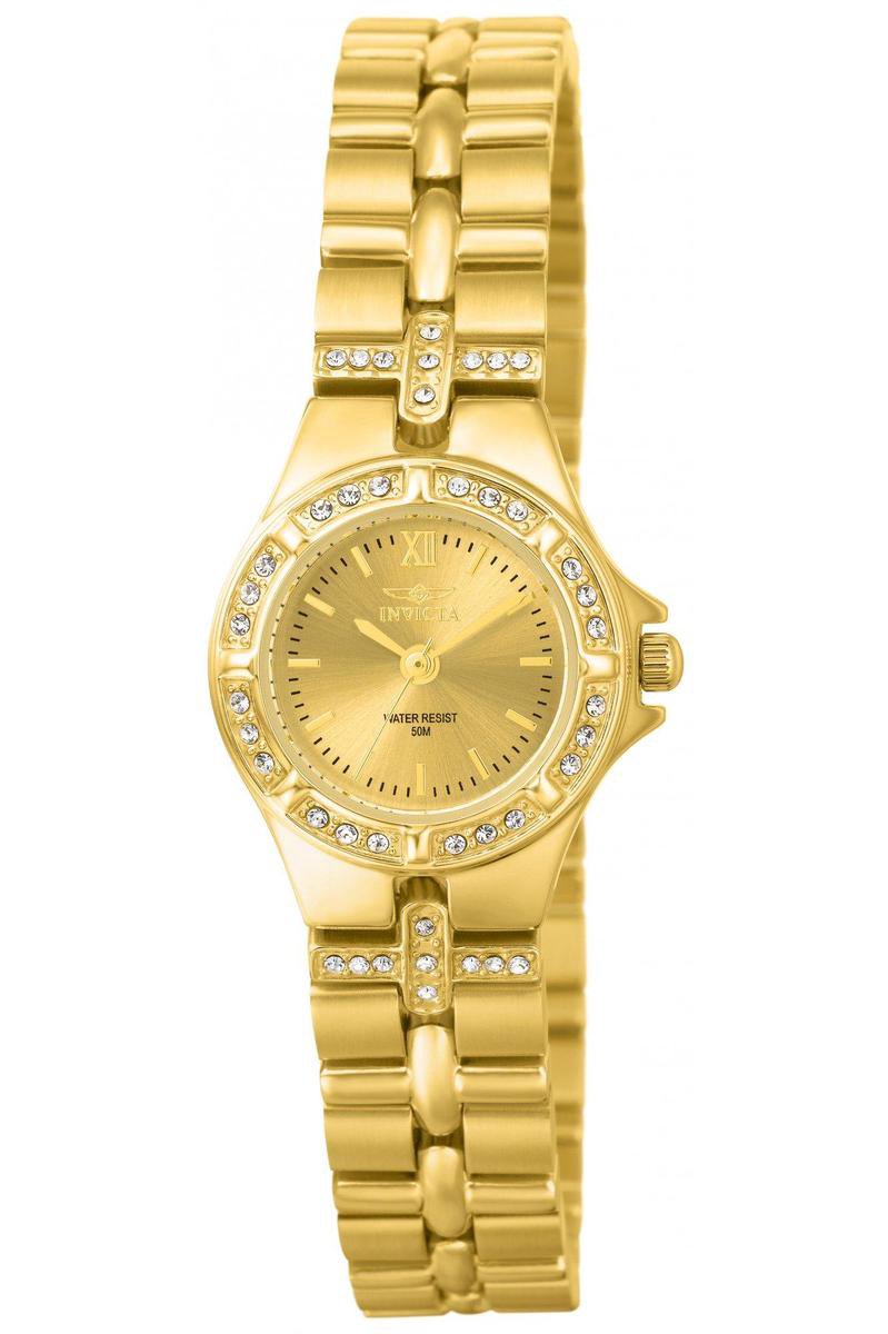 Invicta Wildflower 0134 Dames Horloge - Waterdicht - Analoog - Quartz Uurwerk - Roestvrij Staal met gouden Wijzerplaat - 21mm
