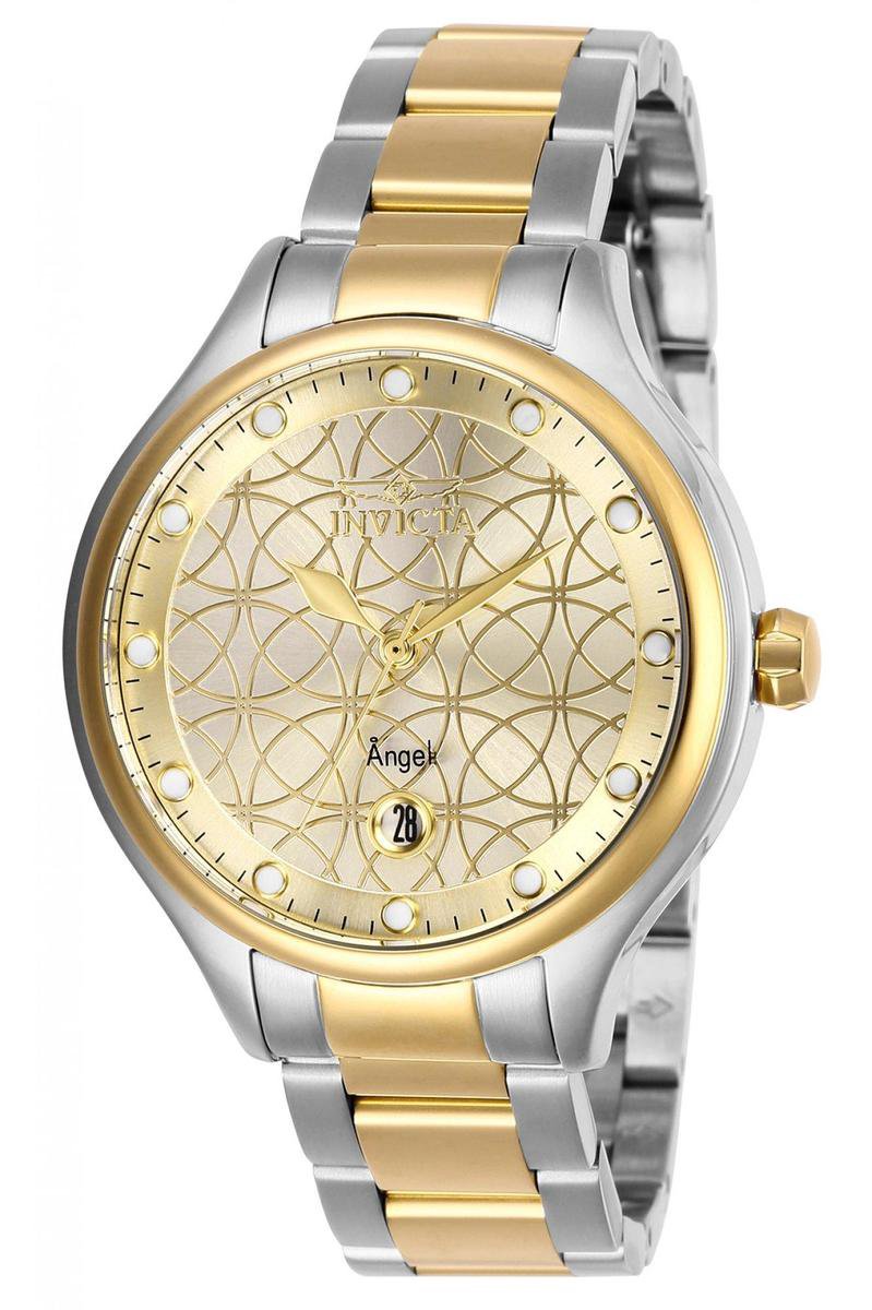 Invicta Angel 27435 Dames Horloge - Waterdicht - Analoog - Quartz Uurwerk - Roestvrij Staal met gouden Wijzerplaat - 38mm