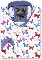Heren Overhemd - Slim Fit - World Of Butterfly - Wit - Maat XXL