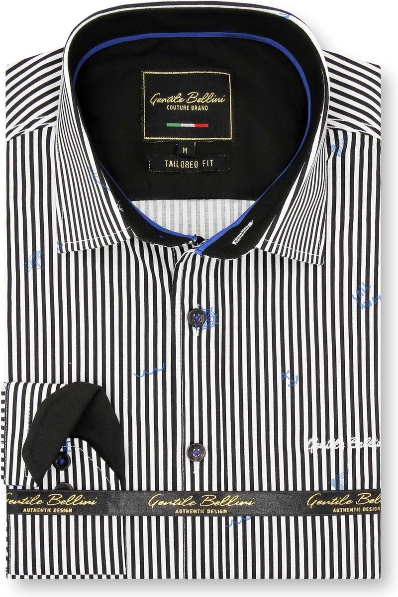 Heren Overhemd - Slim Fit - Striped Sailor - Wit - Maat XL