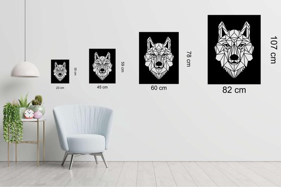 Line Art - Wolf square 6 - L - 107x82cm - décoration murale géométrique